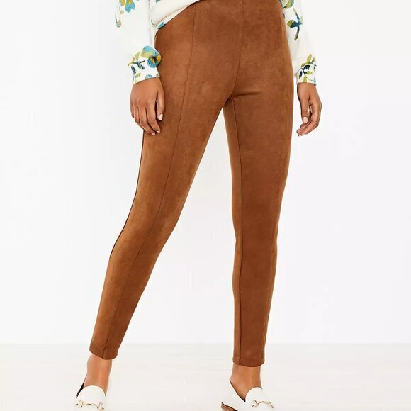 "NWT" LOFT XS Petite Ankle Zip Faux Suede Dark Brown Leggings - Picture 1 of 10